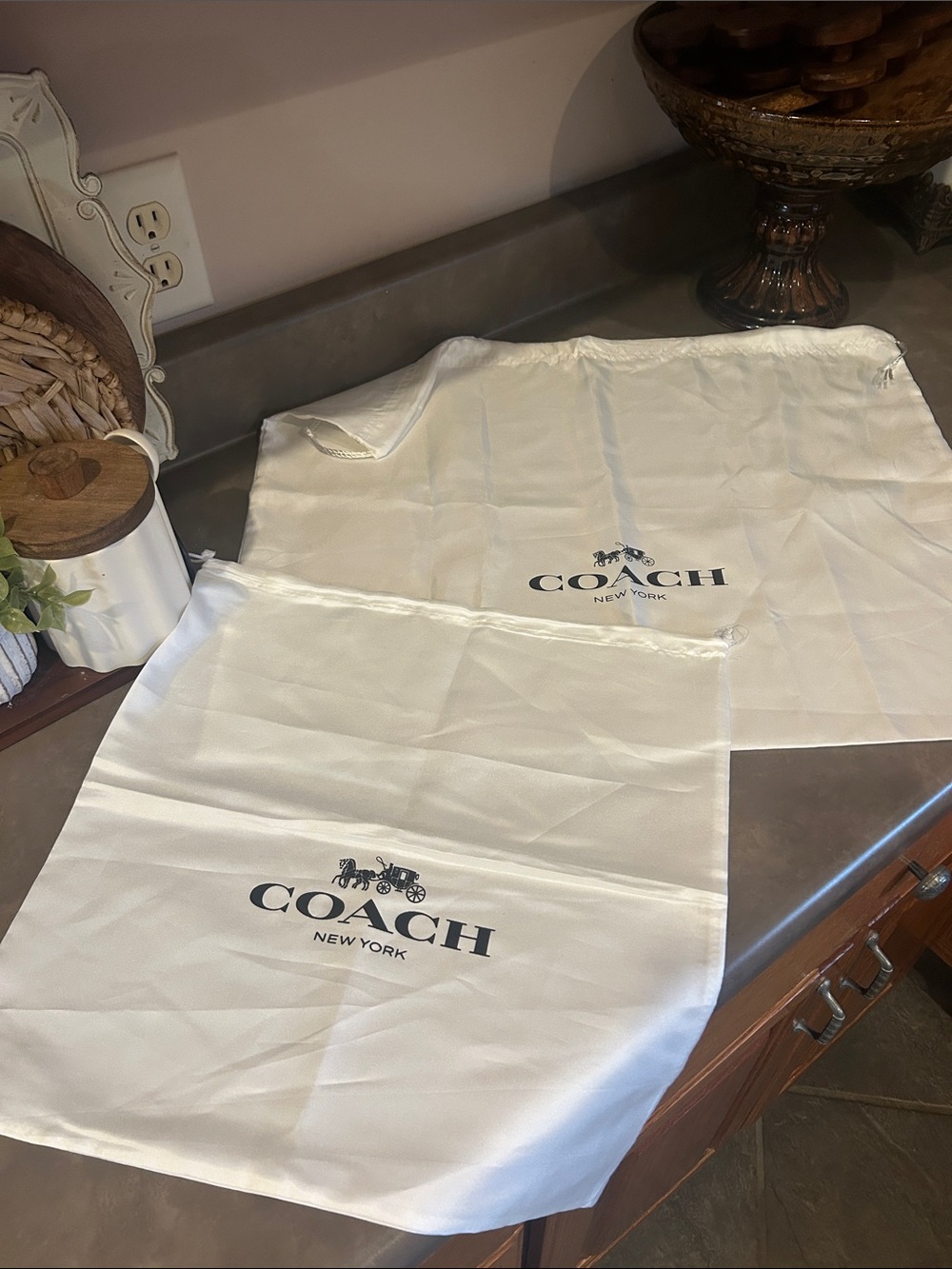 Coach Ivory Dust Bags with Black Logo - Set of 2